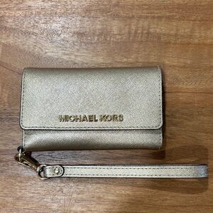 Michael Kors Metallic Gold Phone Case Wristlet Wallet